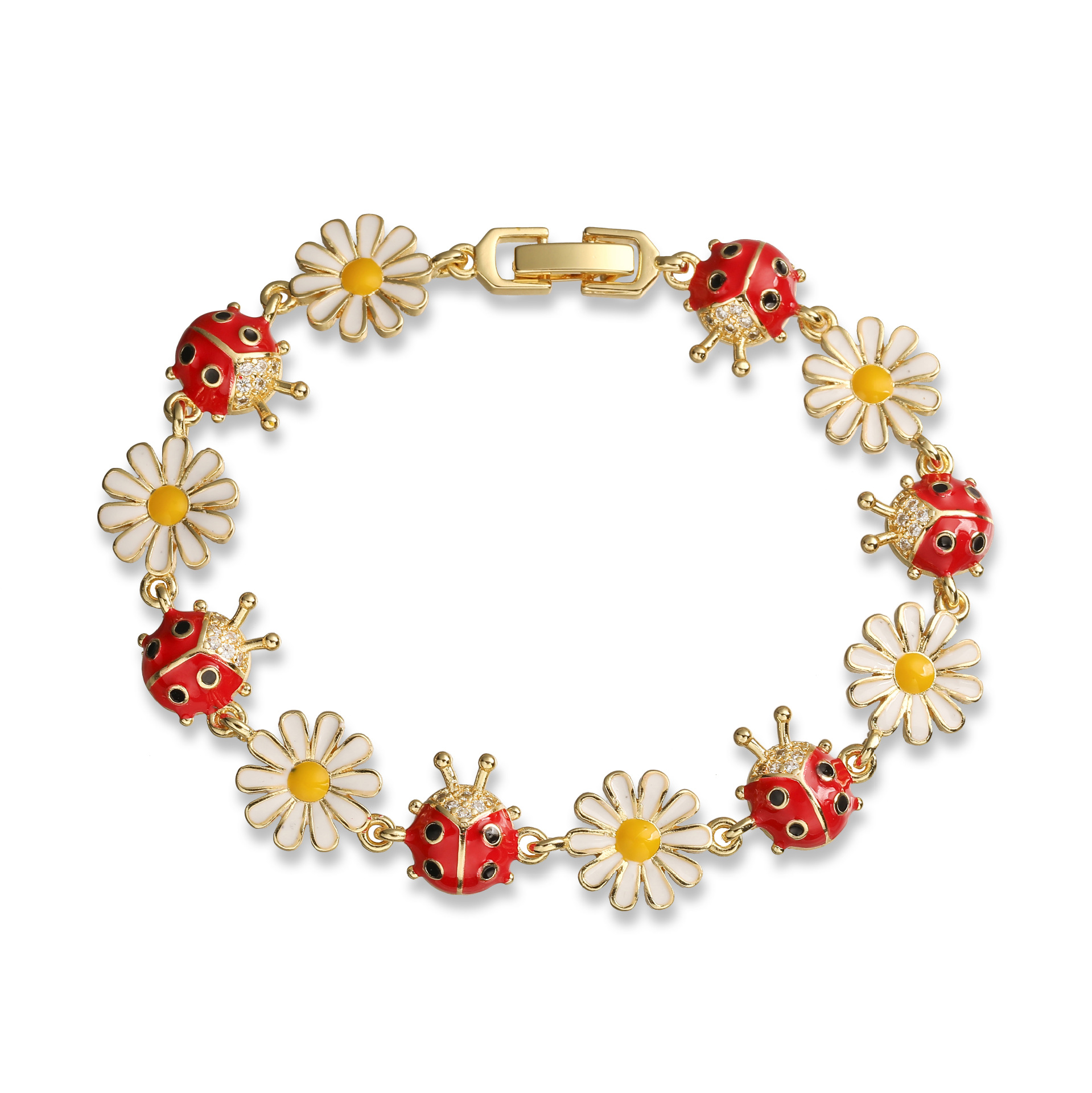 골든 화이트 다이아몬드 뾰족한 딱정벌레 화이트 데이지 패치워크 팔찌