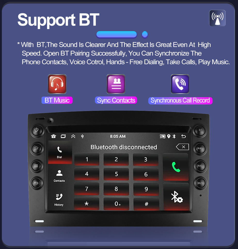 Applicable to 7inch Renault Megane Ii 2002-2009 Android Mp5 Bluetooth Car Navigation All-In-One Device Carplay