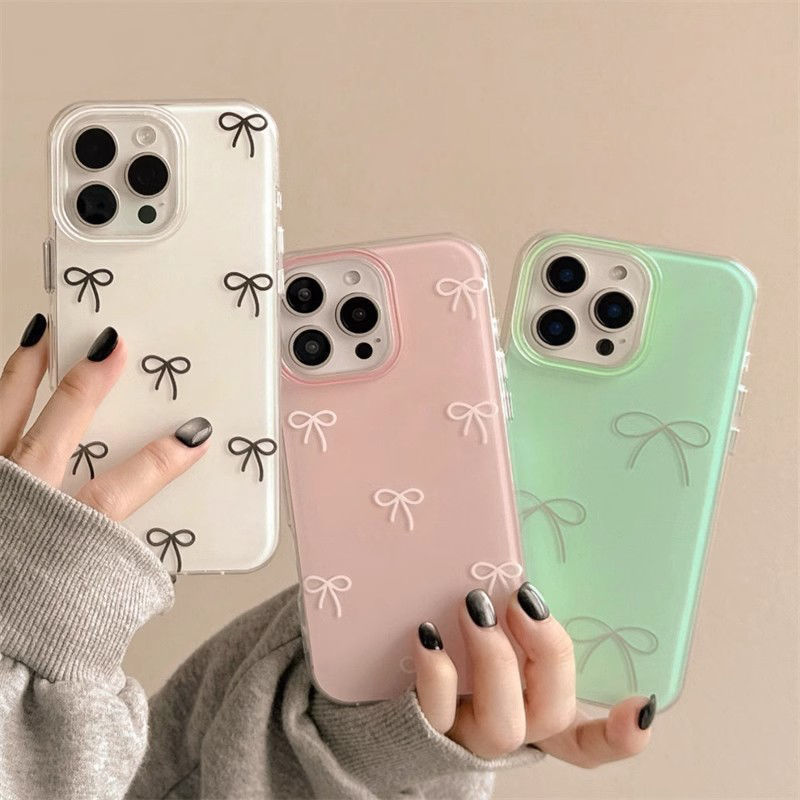 Ins Bowknot Iphone17Promax Phone Case Suitable for Apple 16Promax White Background Imd Case 13 Girl