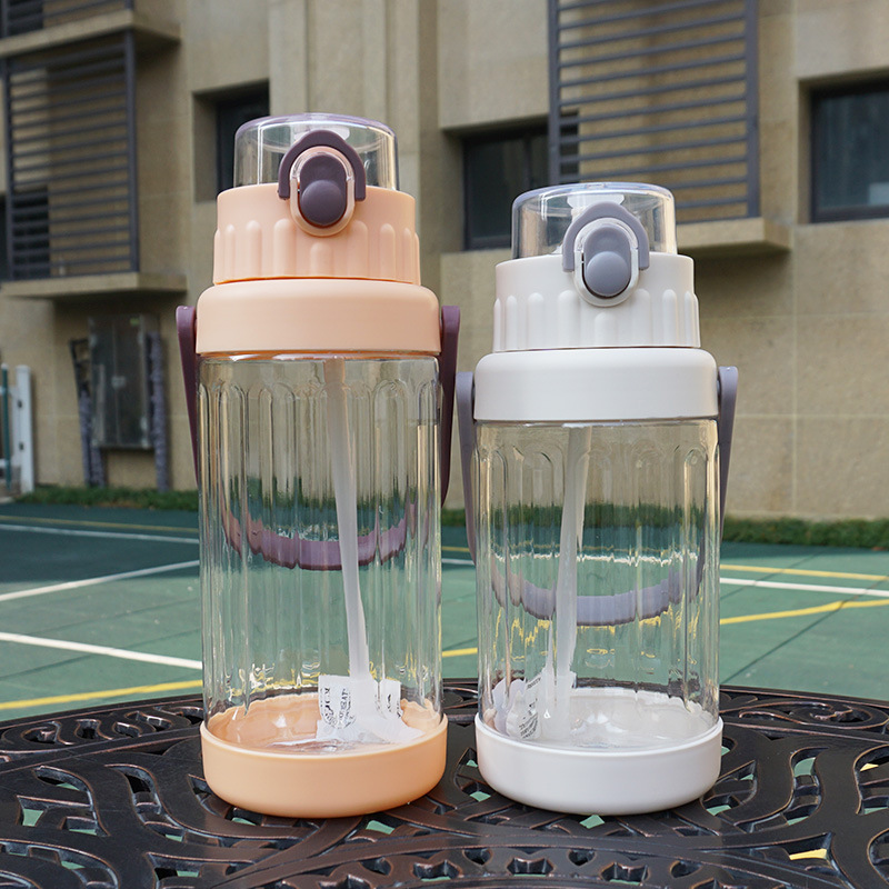 Simple gran capacidad de plástico transparente paja taza de agua estudiantes masculinos y femeninos portátil deportes taza de espacio portátil hervidor de agua 2L