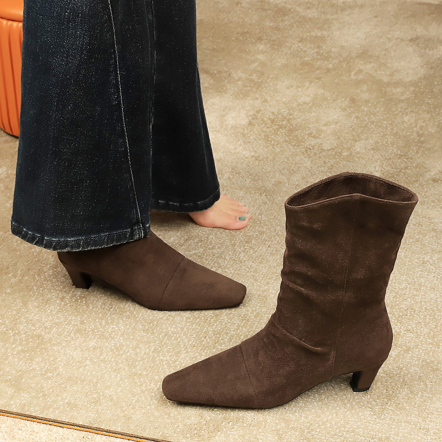 Damen Western Cowboy Stiefel Mit Blockabsatz Aus Wildleder_voghion.com