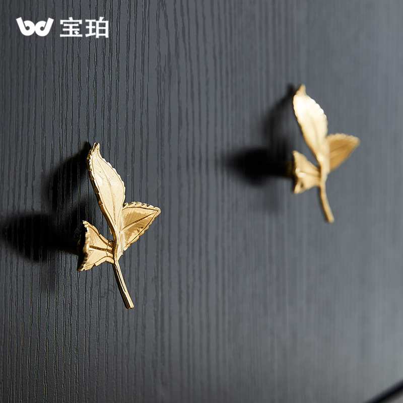 Personalized Olive Branch Creative Children's Drawer Brass Handle Simple Luxury Gold Shoe Cabinet Wardrobe Door Knocker