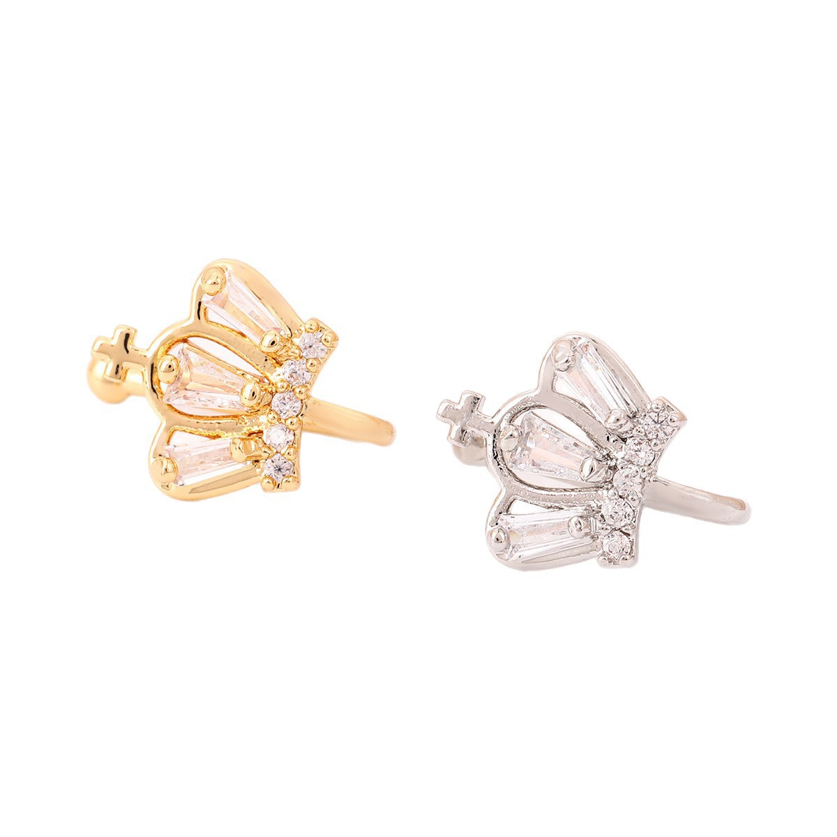 Cross-Border European And American Style No Piercing U-Shaped Clip Fashion Creative Inlaid Zircon Cross Crown Stud_voghion.com