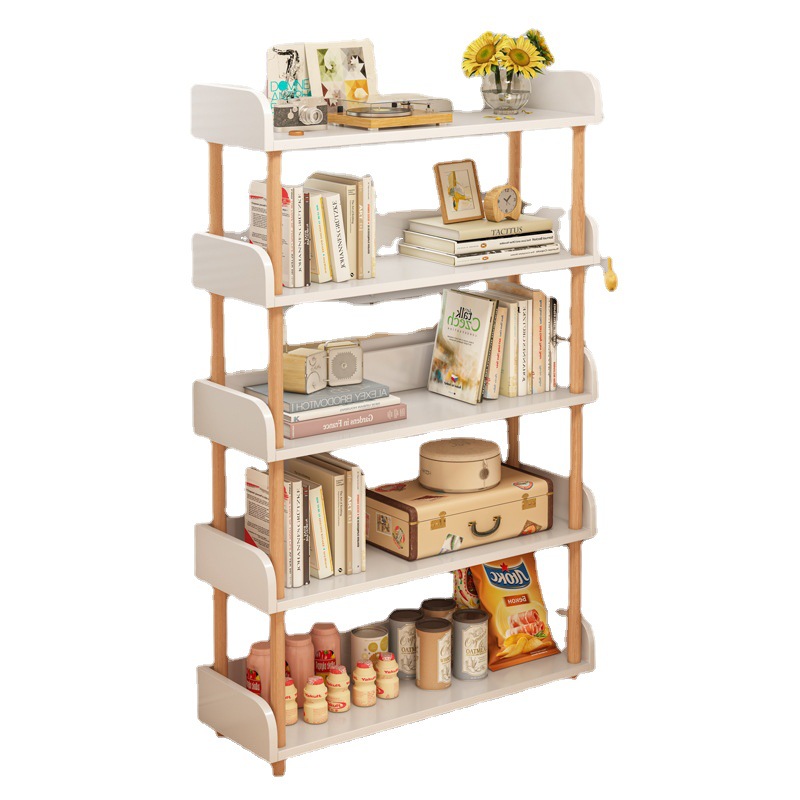 Estantería simple piso de madera maciza pierna de almacenamiento de múltiples capas dormitorio rack de almacenamiento sala de estar estante de exhibición hogar pequeña estantería