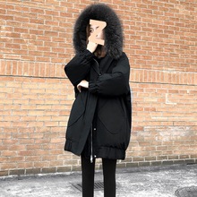 黑色羽绒棉服女年新款冬季中长款宽松显瘦大码加厚棉袄外套