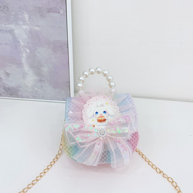 Nuevo comercio exterior de encaje flor de hombro para niñas bolsos de moda perlas arco bolsos de niños bolsos de cambio de dibujos animados