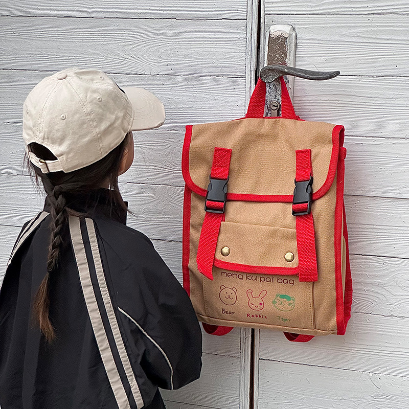 한국 귀여운 어린이 배낭 간단한 레트로 플립 소년 유치원 2-6 세 SCHOOLBAG 캔버스 가방