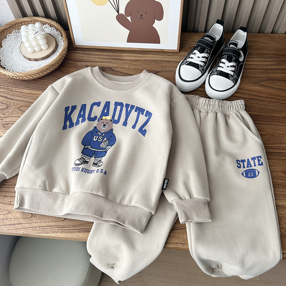 2024 Frühling Kinderkleidung Jungen Mädchen Cartoon Baumwolle Zweiteiliges Set aus Oberteil, Hose und Pullover_voghion.com