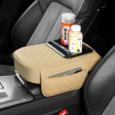 Armrest box pad – armrest box pad - embroidery-style-beige