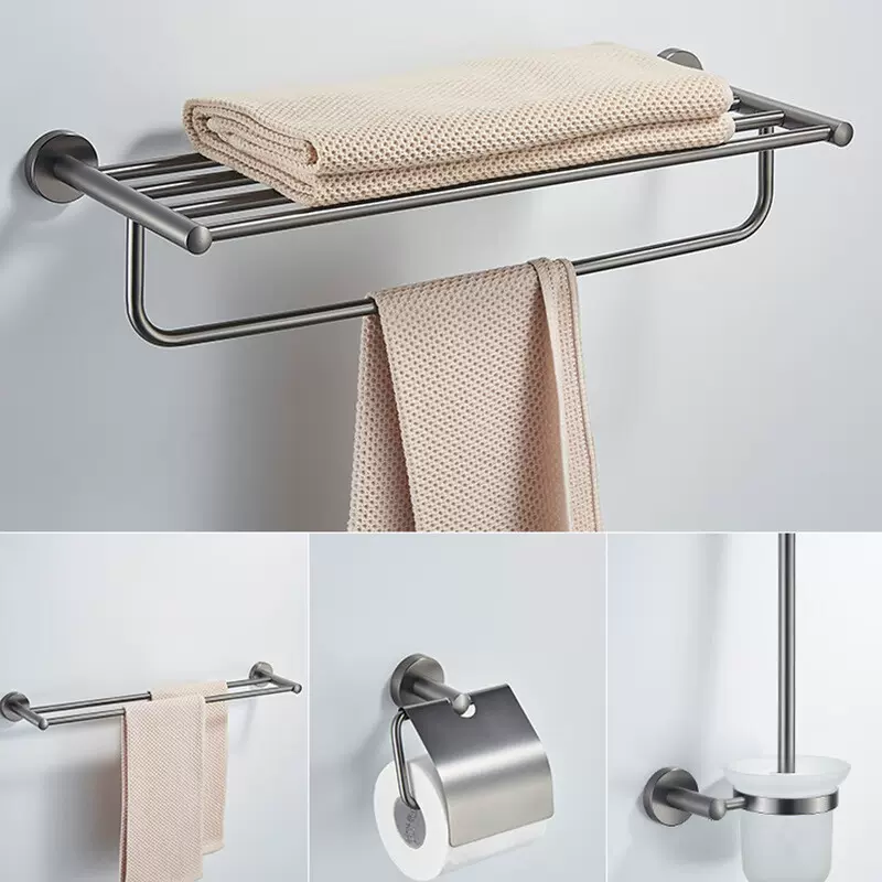 枪灰304浴巾架毛巾杆厕纸架马桶刷架衣钩套装淋浴房置物架定制