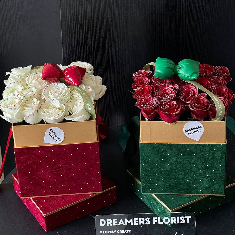 Huaxi Navidad fantasma caja de regalo caja de tela de terciopelo de alto nivel flor floral arreglado floral caja de regalo de Nochebuena