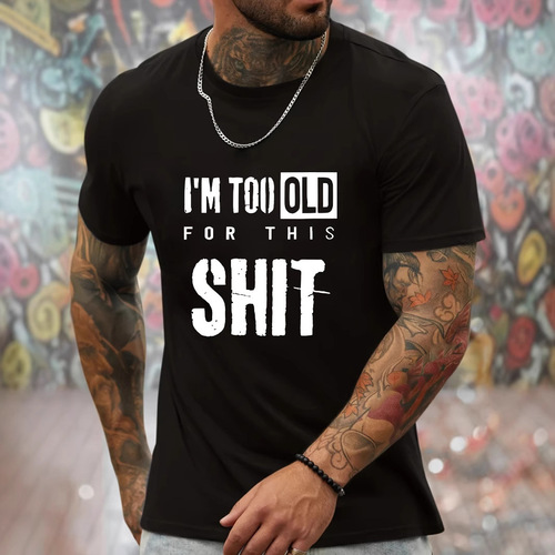 2025 European and American 3D Digital Print Letter-Printed Three-Quarter Sleeve Men's Casual Breathable & Comfortable T-Shirt