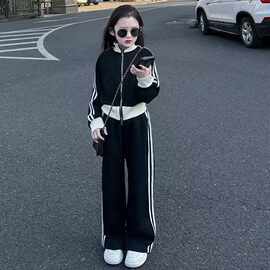 运动休闲套装女2025春秋新款设计感双拉链上衣阔腿长裤韩版两件套