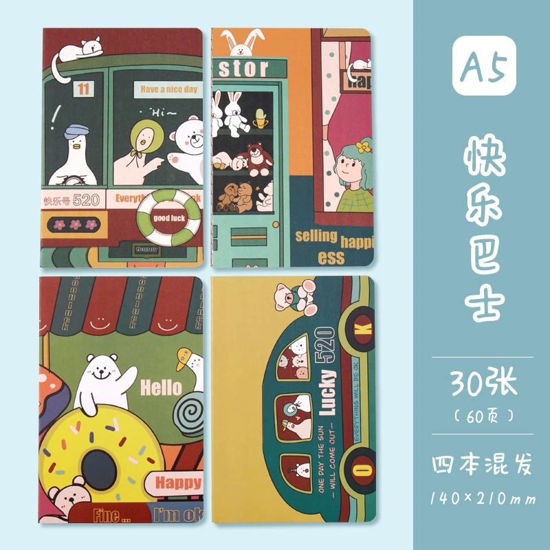 Cartoon notebook for students, book, laptop, print, scheduler