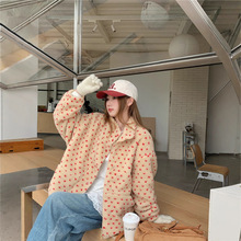 实拍 韩版休闲羊羔毛外套加厚保暖爱心印花夹棉棉服女装冬季新款