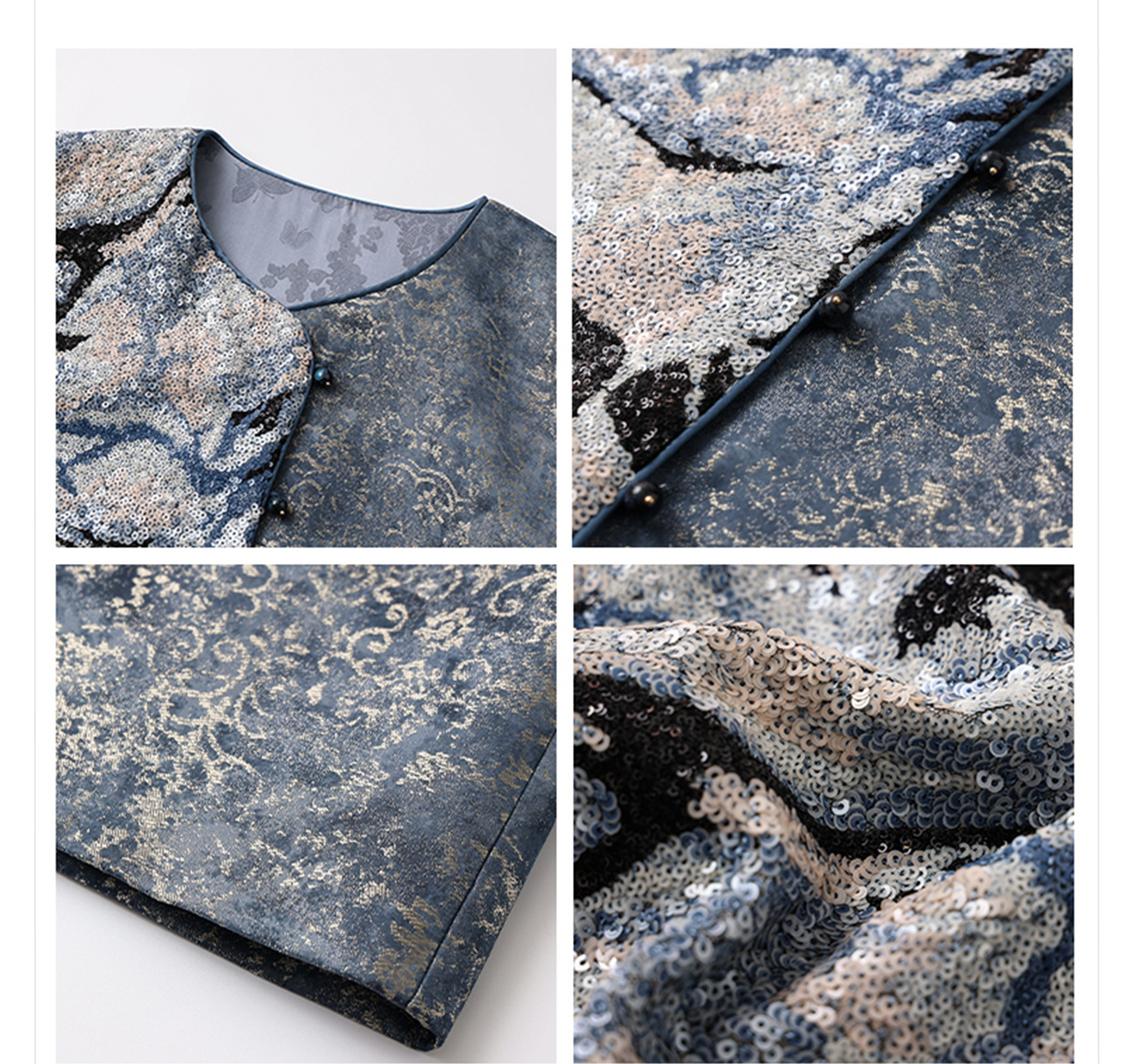 Áo vest nữ phong cách Trung Hoa mới 2026, thiết kế thêu sequin, chất rayon sang trọng — Đen, Màu huyền ảo, Xanh lam chi tiết 46