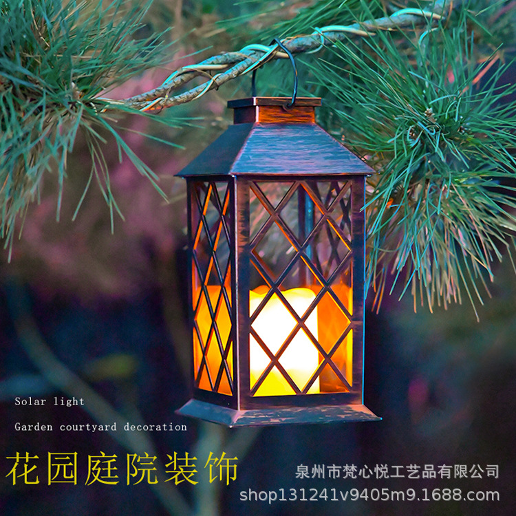 Amazon creative solar candle wind lamp outdoor garden courtyard landscape decorative lamp plastic candle Palace Lamp