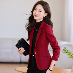 红色西装外套女2025春秋新款休闲设计感小众修身气质小西服上衣