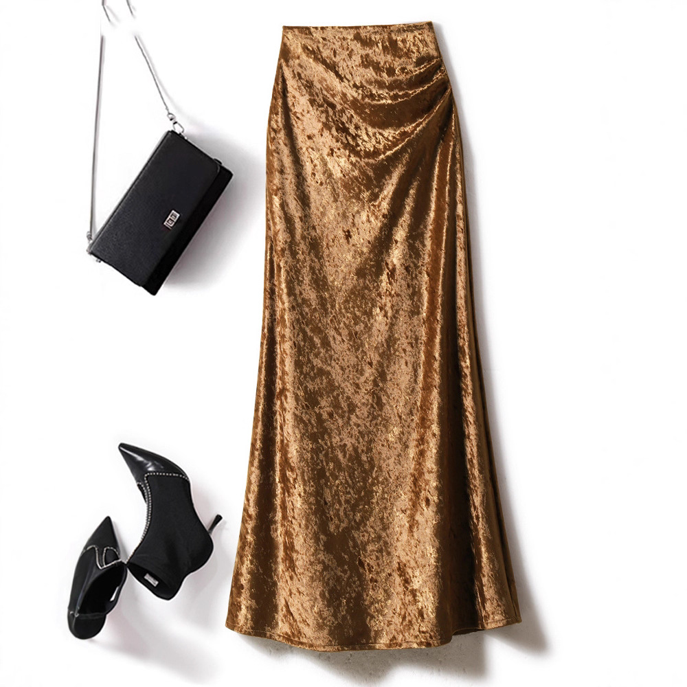 2025 Super Popular Half-Length Skirt for Women in Autumn and Winter 2025 New High-End Slimming Look Gilt Velvet Hip Skirt