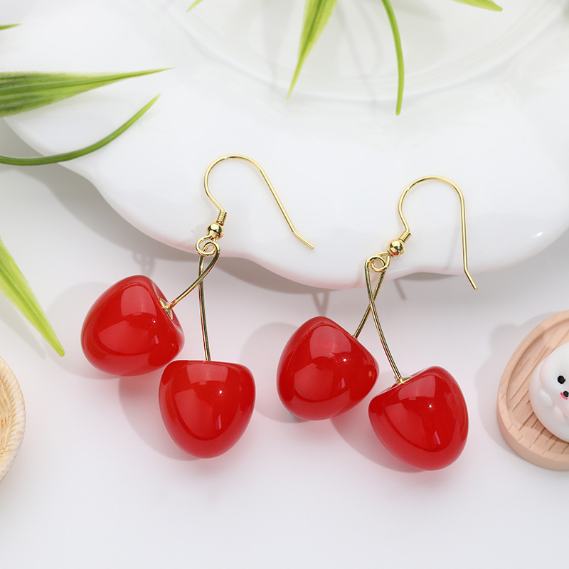 Aretes de cereza roja para mujer – colgante exquisito, fruta de imitación versátil, nuevo estilo