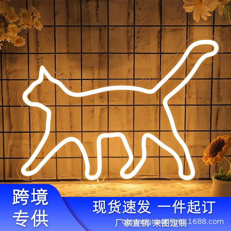 Illuminated cat neon lights, custom transparent base neon lights, cross-border LED light signs, indoor LED decorative lights.