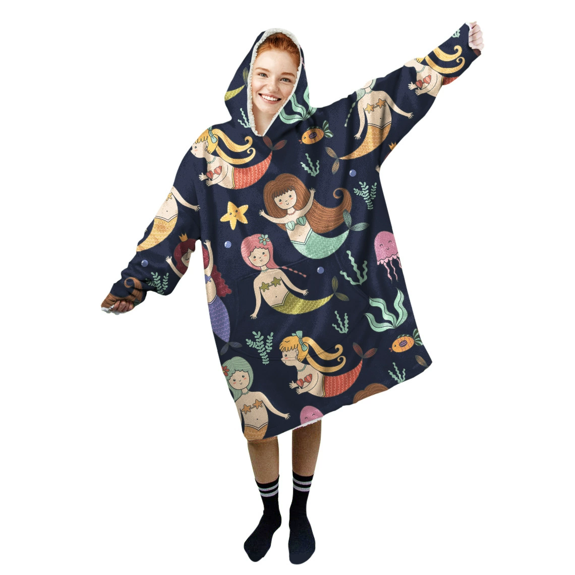 3D цифровая печать ленивый ТВ свитер с капюшоном Фланель мужчины и женщины долго Дети взрослых русалка серии