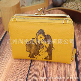 DIY图片夹扣拉链女士金色零钱包空间大