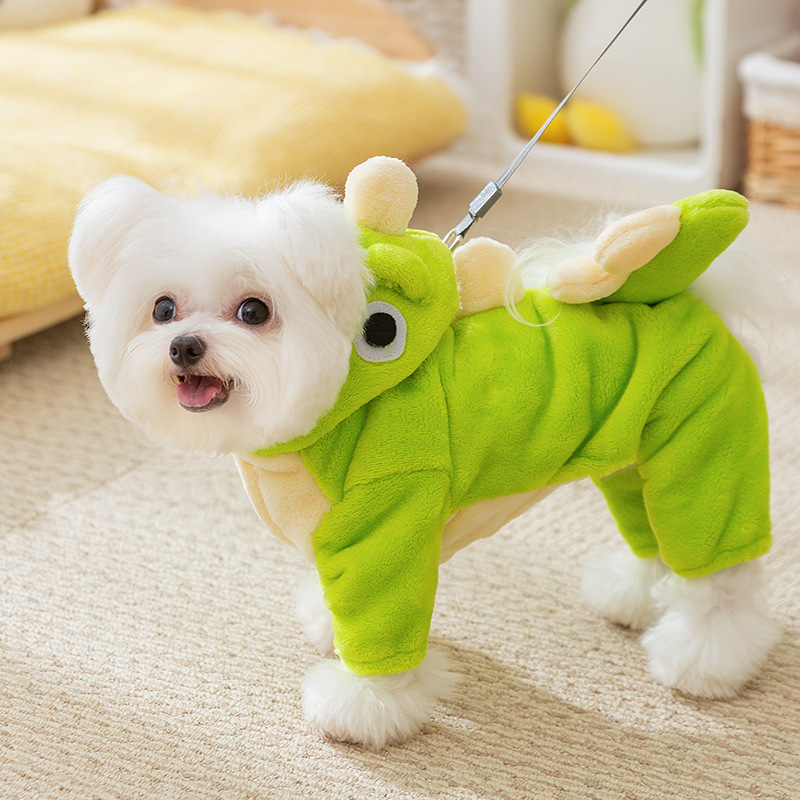 고양이 가을 겨울 옷 귀여운 아기 공룡 변신복 두꺼운 보온 네발 스웨이드