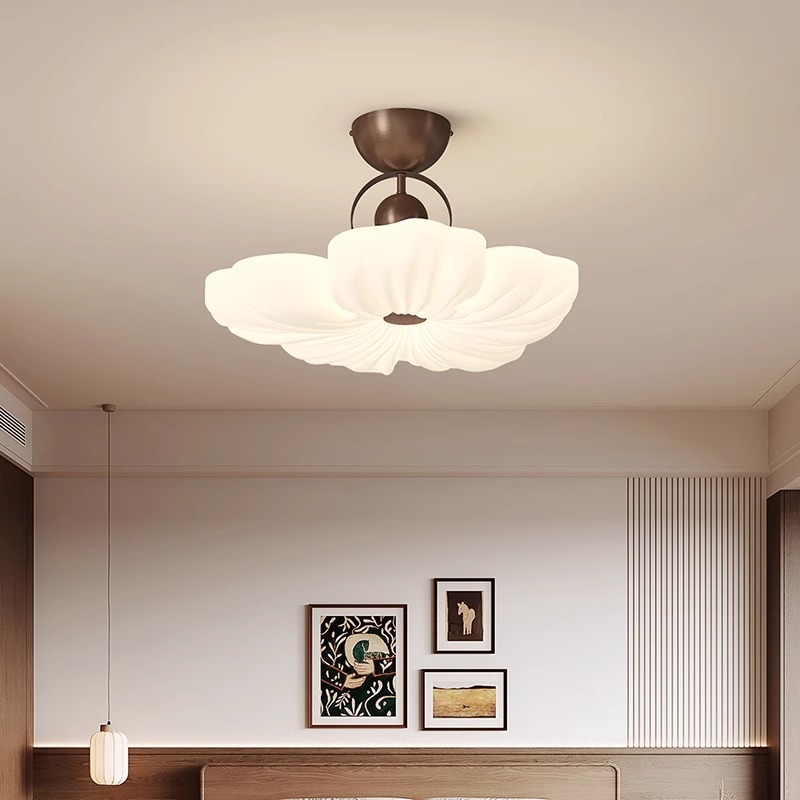 Lámpara de techo de flores de estilo medio, lámpara de habitación del dormitorio principal, restaurante retro francés, sala de estudio, salón de té, marrón de alta calidad
