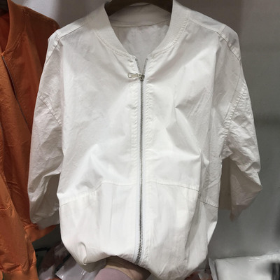 Live action baseball uniform 2021 new pattern summer Three Quarter Sleeve coat zipper Thin section Korean Edition Jacket pocket Solid
