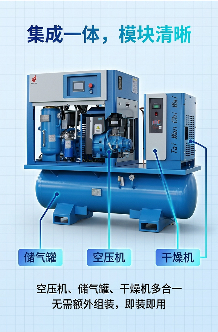 15KW16kg integrated screw air compressor for laser cutting permanent magnet variable frequency air compressor
