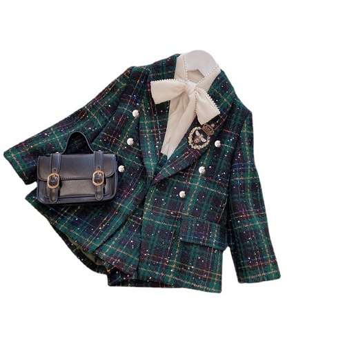 Children's Spring Outfit Korean Style Girls' Set New Baby Girl College Wind Coat Little Girl Suit Shorts Two-Piece Set