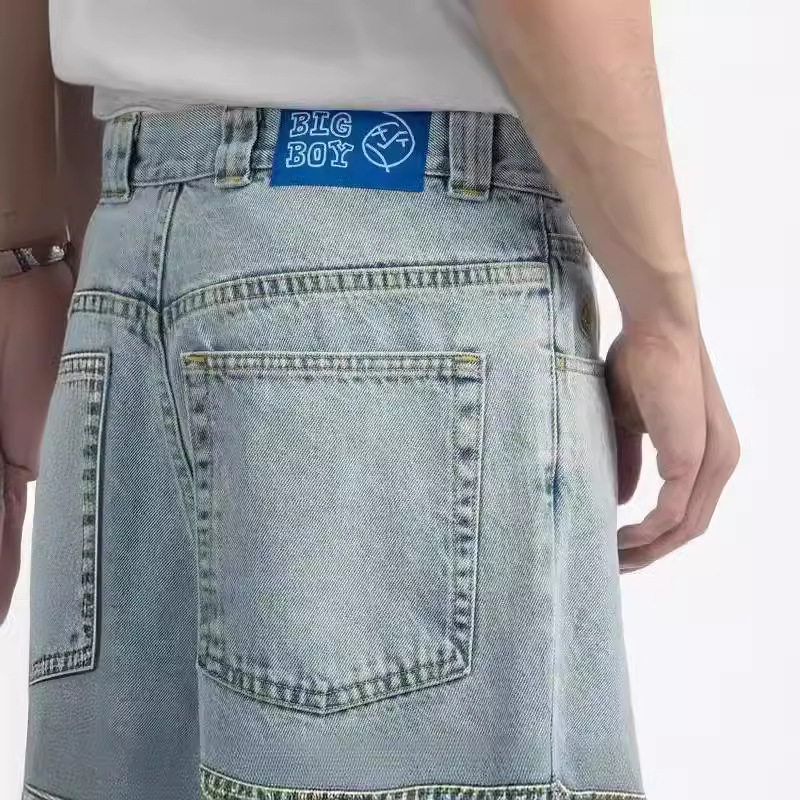 Polar Big Boy Jeans Y2K Harajuku Hip Hop Cartoon Embroidered Blue Loose Jeans Pants Men