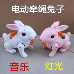 電動発光トランポリンウサギの閃光音楽は、小さなウサギのおもちゃが震えているネットの赤い夜市の露店のソースを走ることができる