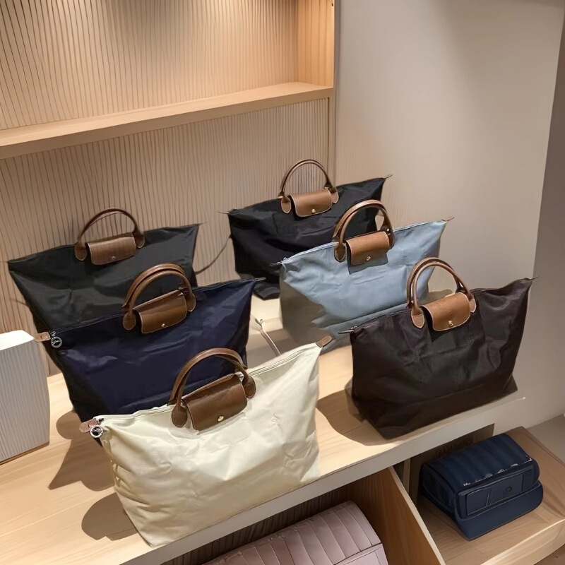 Longxiang Bag Portable Travel Bag Nylon Waterproof Dumpling Bag with Cowhide Large Capacity Luggage Bag Single Shoulder Crossbody Bag