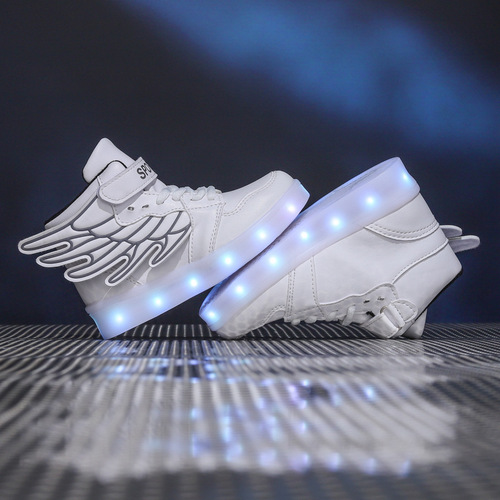 usb charging colorful luminous shoes children's led flash lace lights high top wings boys and girls luminous casual shoes