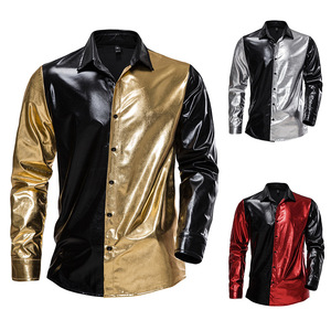 Men youth gold silver red jazz dance shiny shirts singer gogo dancers stage performance shiny disco clubwear long sleeve shirts for man 