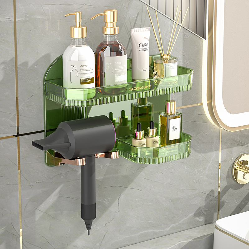 新品批發浴室用置物架護膚品化妝品收納架壁挂免打孔吹風機置物架