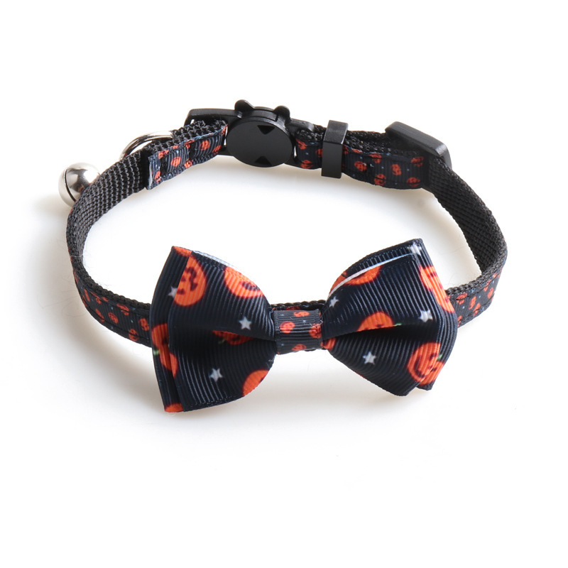 Serie de collares para mascotas de Halloween collar de gato de cinta collar de gato con arco de calabaza de Halloween collar de gato con campana