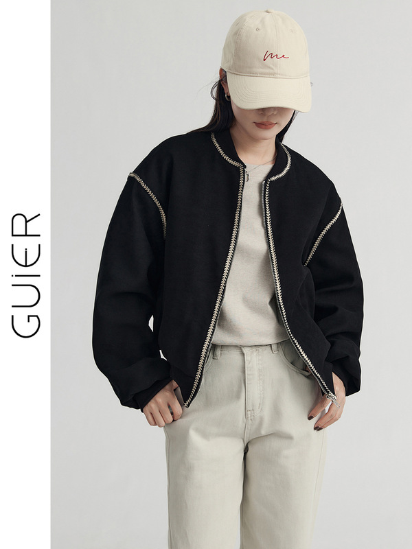 「GUIER」黑色棒球服外套女春季2025新款宽松休闲百搭感上衣|undefined