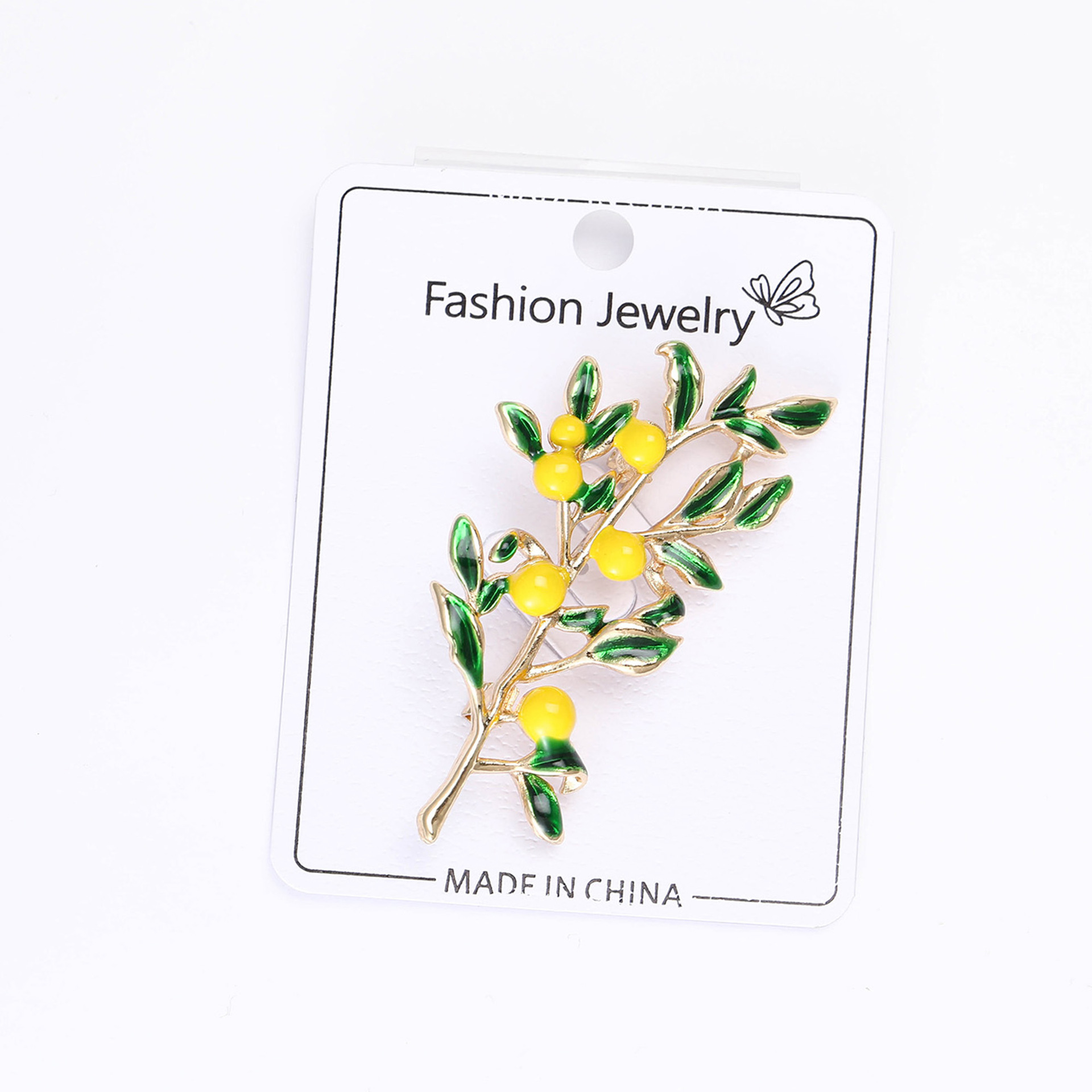 Брошь-ветка лимона Meimei Jewelry золотисто-желтая