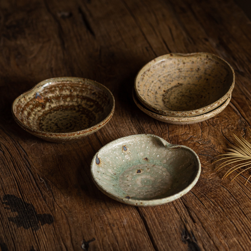 Retro Stoneware Single-Sided Rolled Mouth Bowl Tea Snack Bowl Rice Bowl New Chinese Style B&B Tea Room Dessert Bowl Snack Bowl