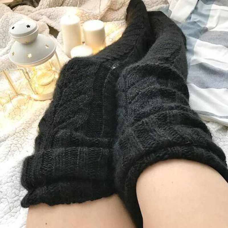 Women Winter Warm Breathable Long Johns Mohair Knee High Knitted Wool Stretch High Socks Girls Thermal