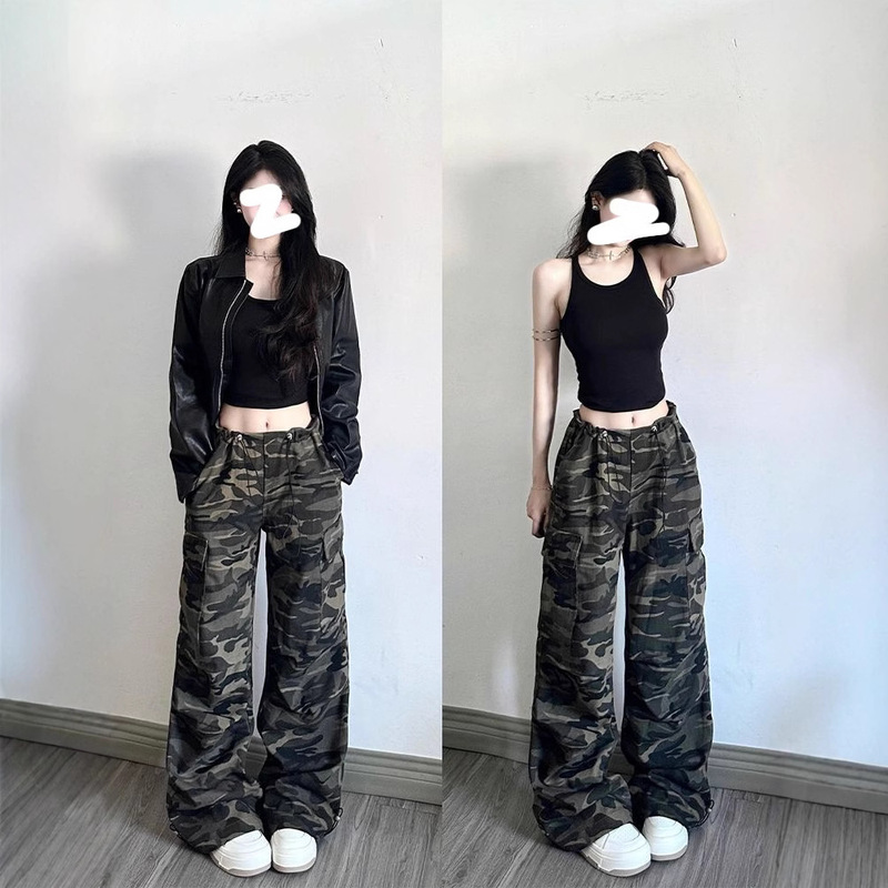 American Hiphop Camouflage Cargo Pants for Women Autumn New Design Loose Hip-Hop Wide-Leg Straight Denim Long Pants American Hiphop Camouflage Cargo Pants for Women Autumn New Design Loose Hip-Hop Wide-Leg Straight Denim Long Pants