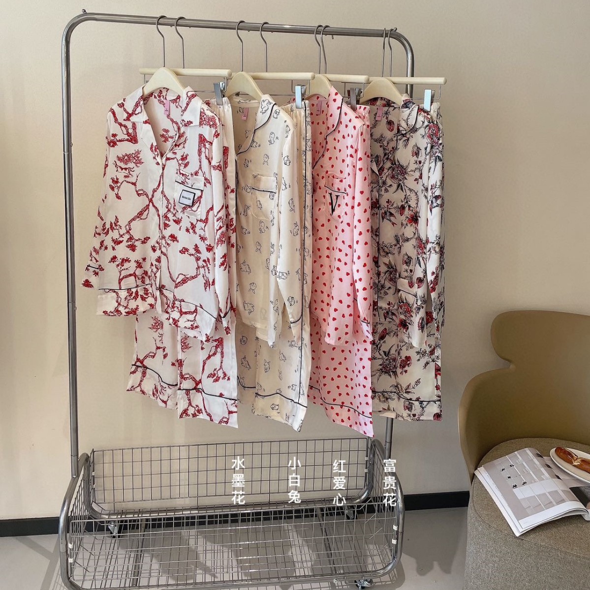 JIEAINA 재벌 딸 새틴 세트 WD126 # 달빛 실크 잠옷 가정 옷