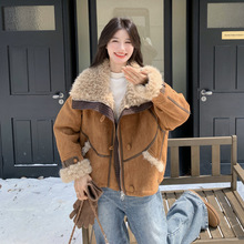咖棕色今年流行美拉德羊羔毛外套女2025冬季新款加厚保暖皮毛一体