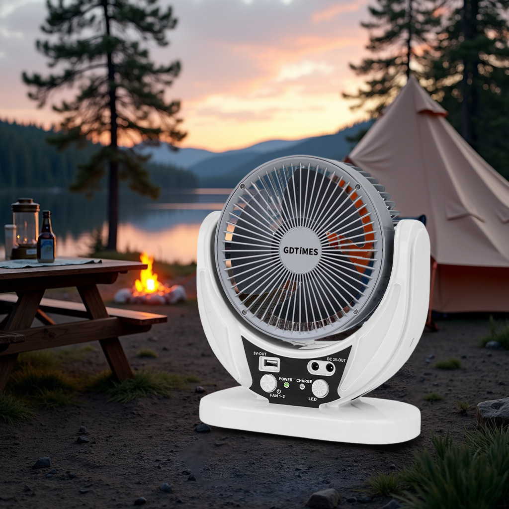 外贸热销新款太阳能风扇内置电池大风力静音便携户外露营6寸台扇