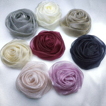 韩版欧根纱玫瑰花苞diy头饰亮纱花朵鞋花胸花服饰品配件网纱花苞