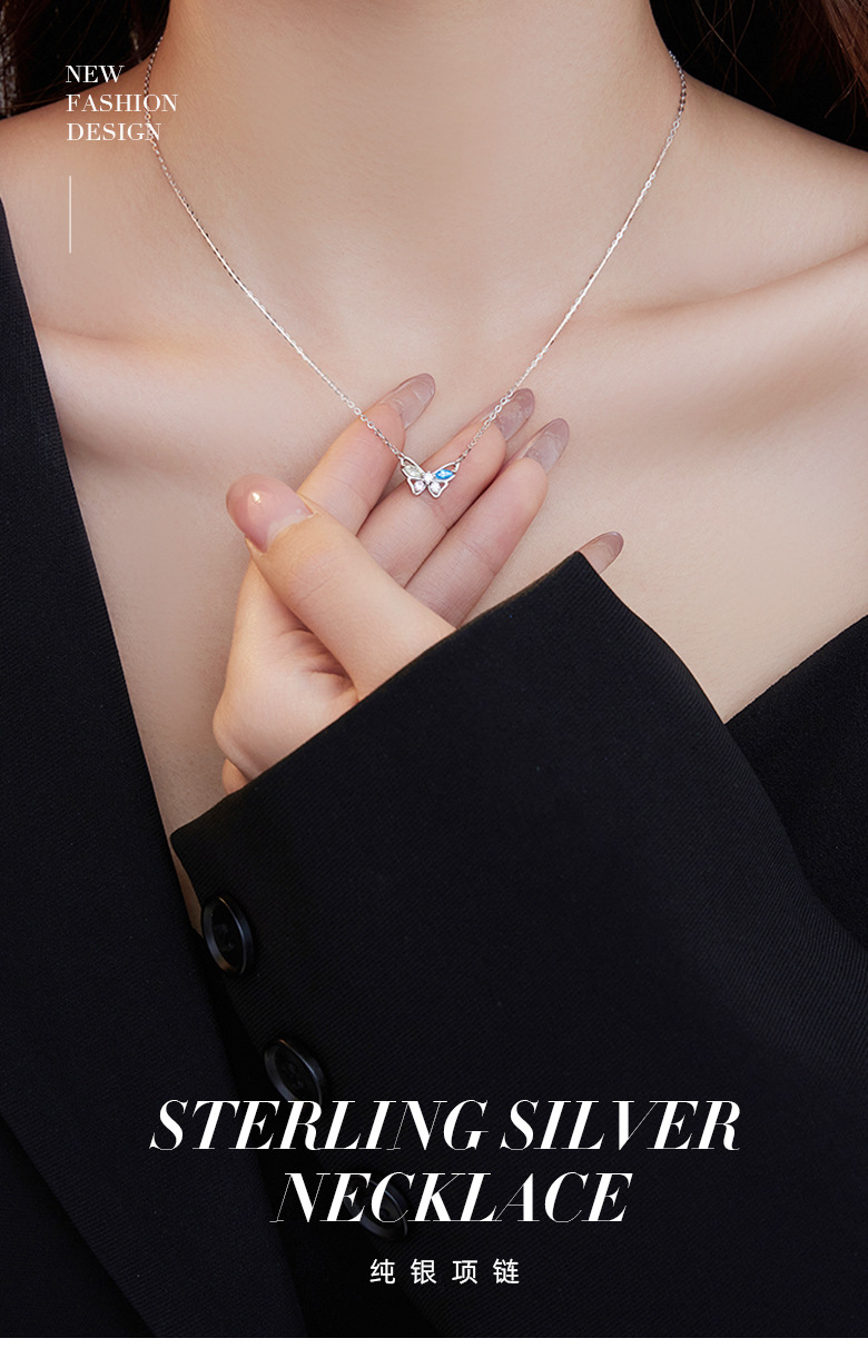 925 Silver Animal Butterfly Colorful Zircon Valentine'S Day Mother'S Day Necklace display picture 2