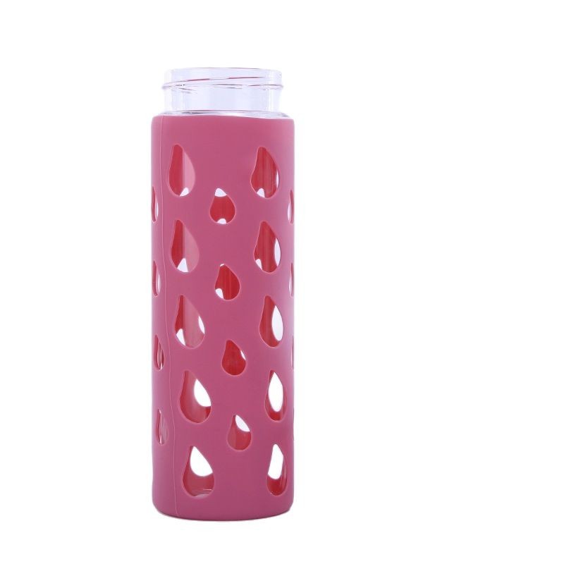 Comercio exterior vasos de vidrio portátiles botellas de vidrio aislantes de color personalizados gotas de agua de alto silicio copas de silicona cubierta al por mayor